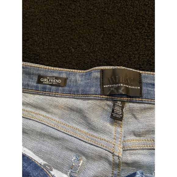 WHBM White House Jeans Womens 10 Blue Girlfriend Distressed Frayed Hem Stretch - Picture 2 of 5